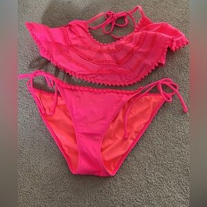 Victoria’s Secret Medium Hot Neon Pink Bikini with choice of Leopard Bottom